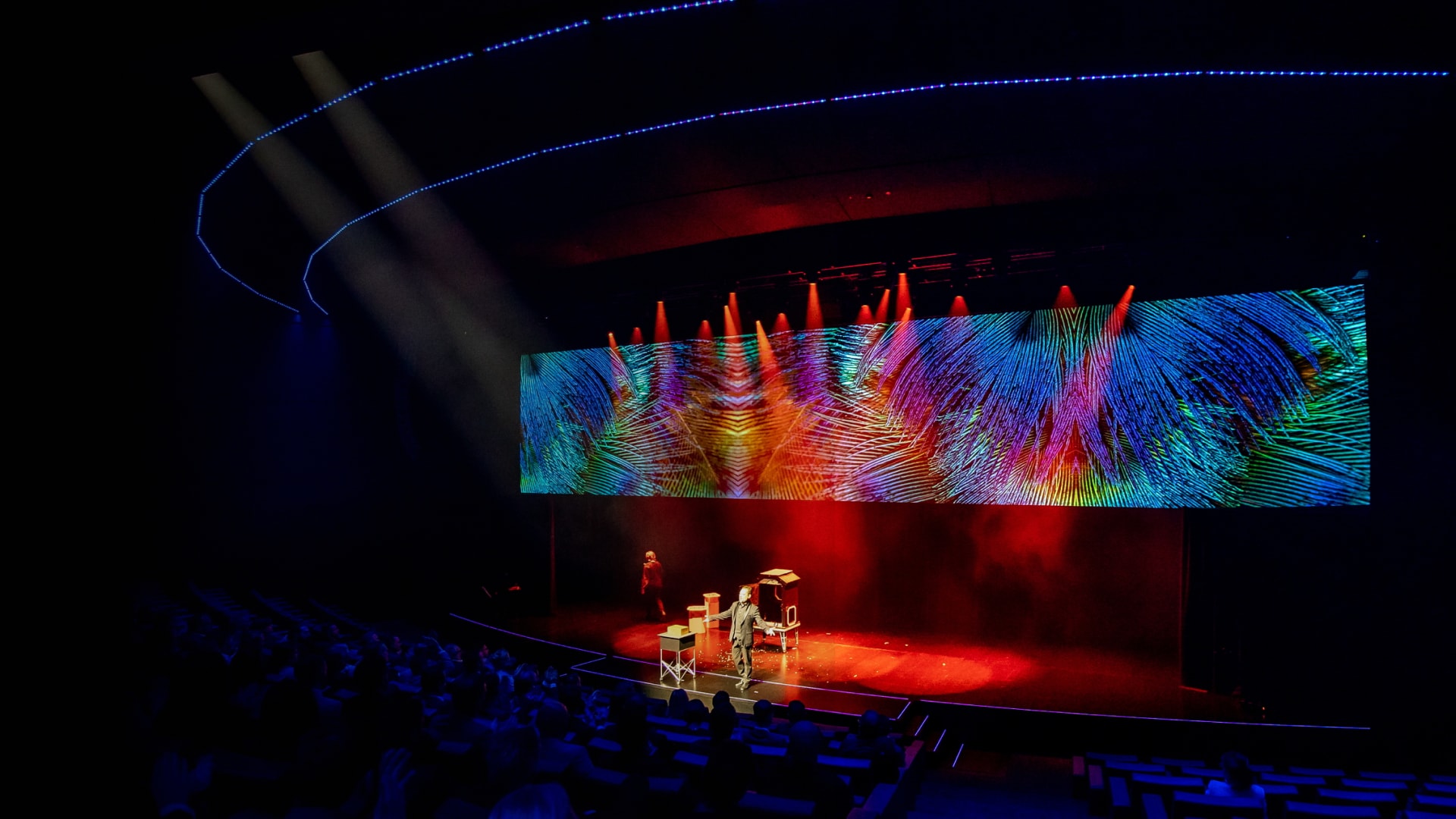 Show in The Stage with multicoloured LED wall and haze effects