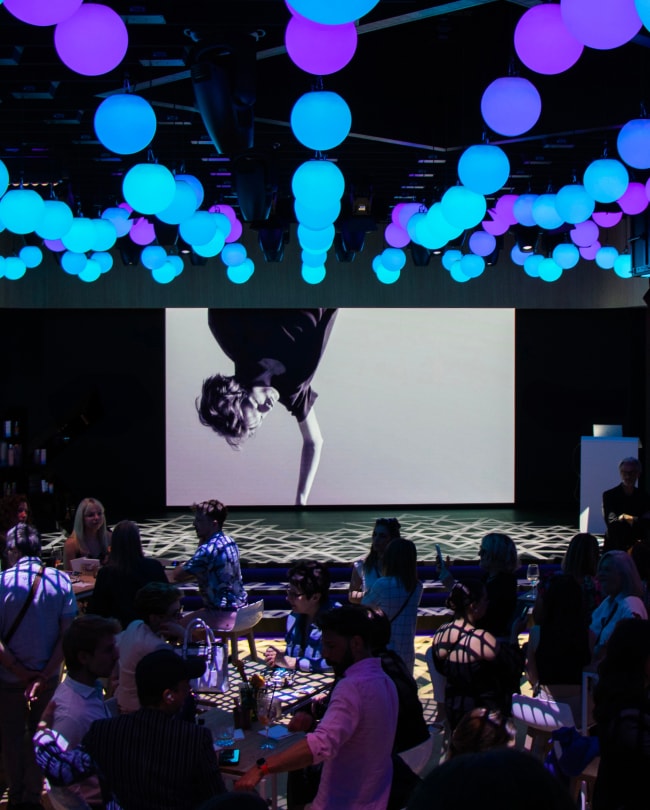 Lifestyle presentation at the Montreux Jazz Club Millennium, video projection and light spheres